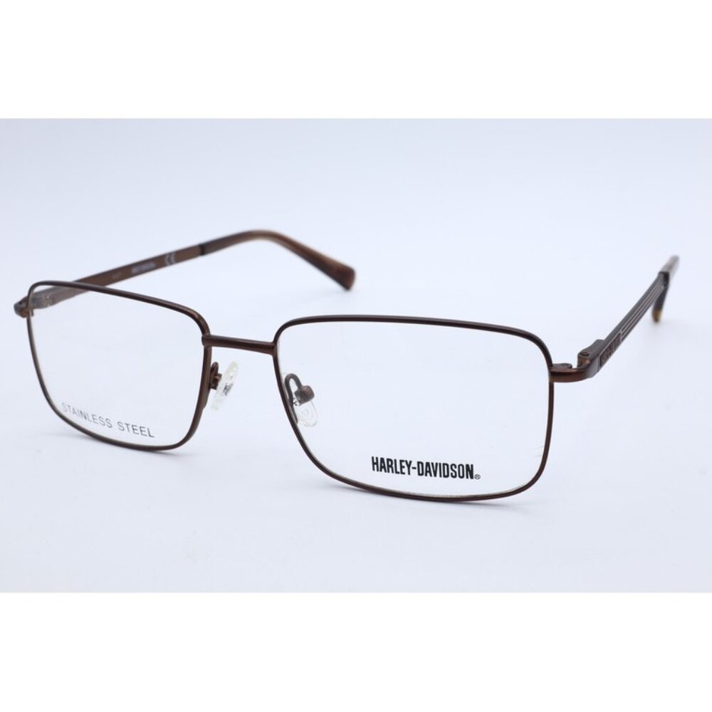 HARLEY-DAVIDSON HD 0763 049 Rectangle Dark Brown Eyeglasses Clear Lenses 56mm